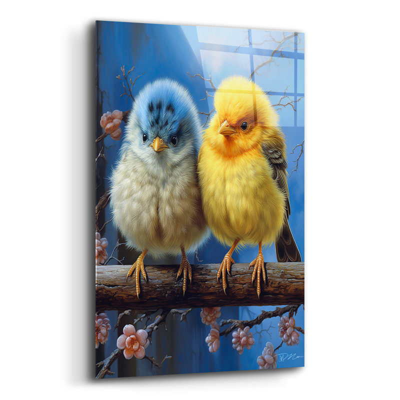 'Small Birds Cocks And Blue' by Momart Acrylic Glass Wall Art, 16" x 24", 24" H x 16" W x 0.2" D