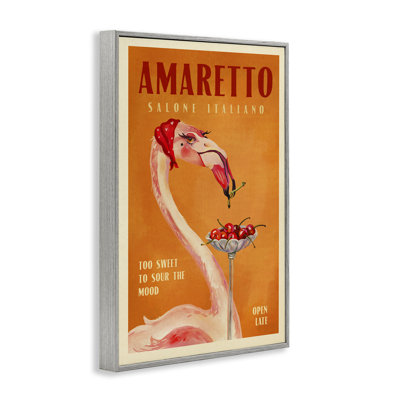 Vintage Amaretto Flamingo  Framed Giclee Art by The Whiskey Ginger bk-070