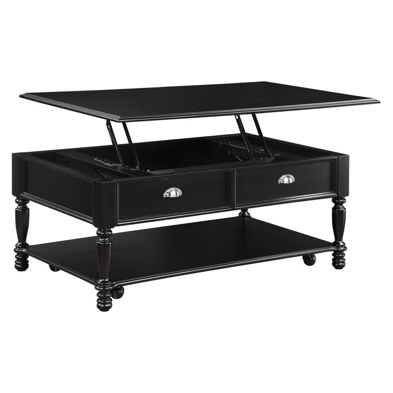 Table basse à finition noire avec roulettes et tablette inférieure