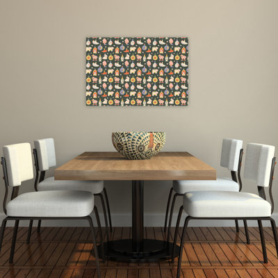 Christmaspatternno43 Vintage Whimsical Abstract Bird Dog Winter Landscape Wall Art Print 1 Piece Wrapped Canvas Wall Art