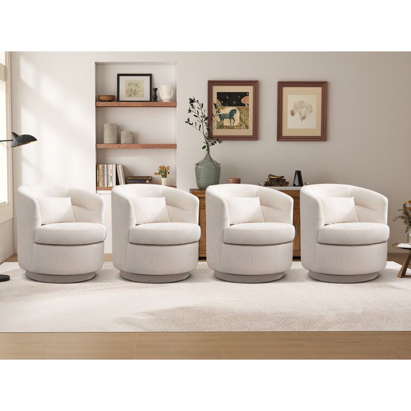 29" Wide Classic Soft Upholstered Swivel Barrel Chair With Lumbar Pillow, Beige