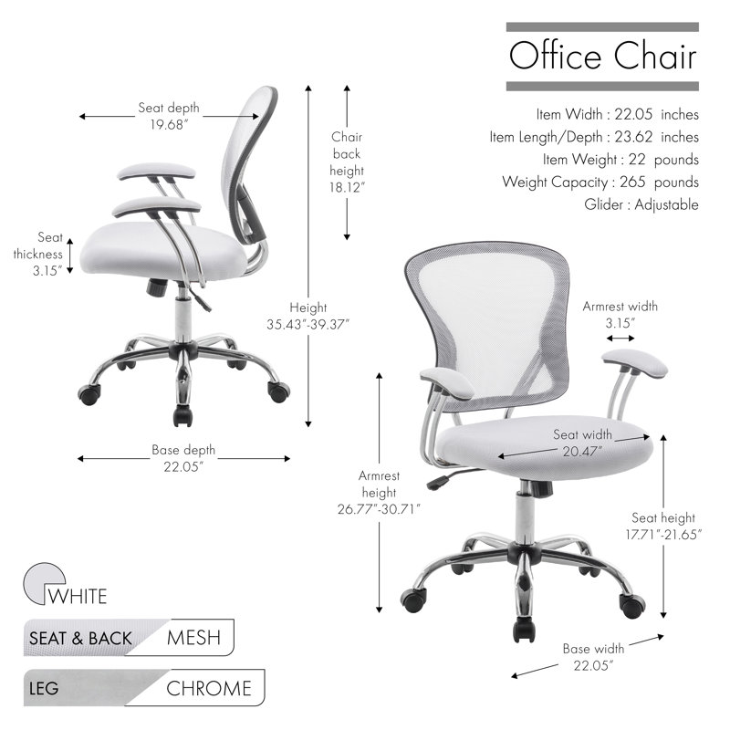 Chaise de bureau Dinuca, Blanc
