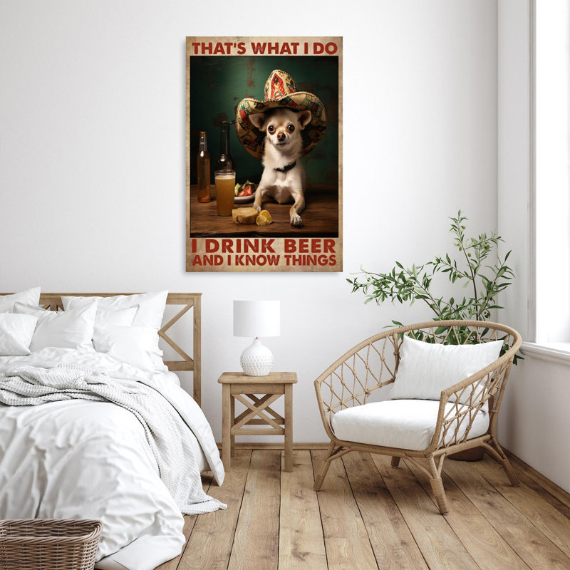 Chihuahua, chien, je bois de la bière, H 14 po x l 11 po x P 1,25 po