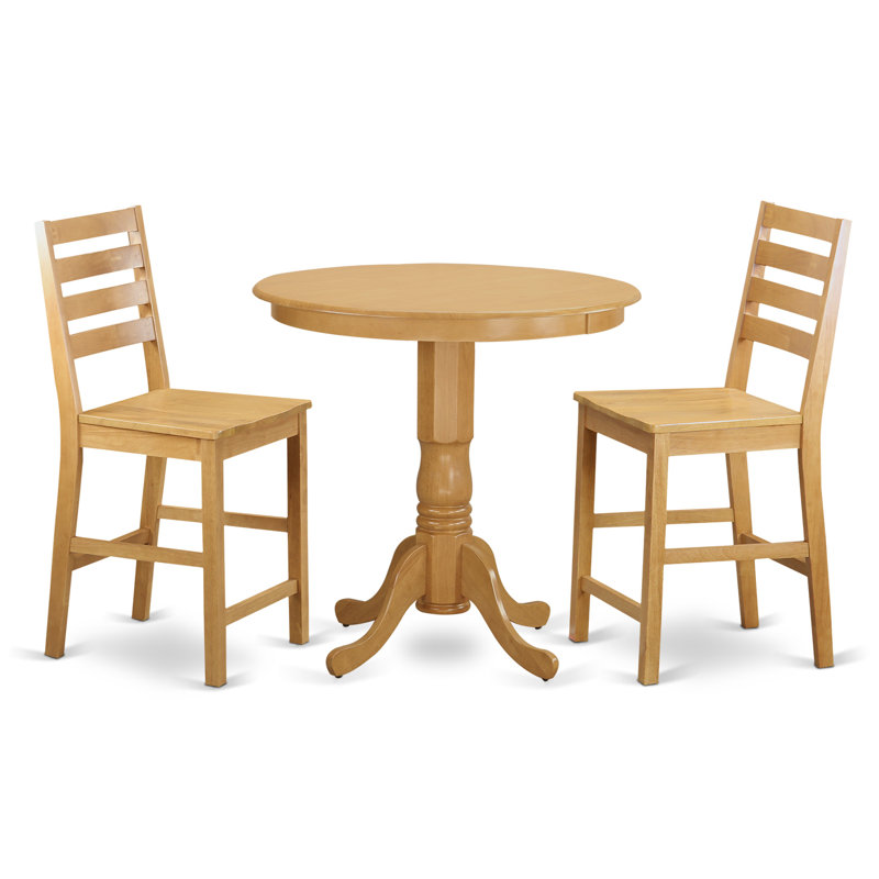 Ensemble de salle à manger 5 pièces à hauteur de comptoir comprenant une table ronde avec piédestal et 4 chaises de cuisine, 36 x 36 pouces, chêne