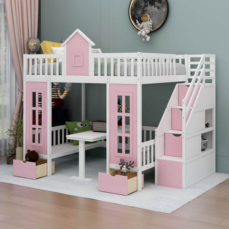 Lit superposé avec tiroirs Roseanna Kids, Rose, Double sur double