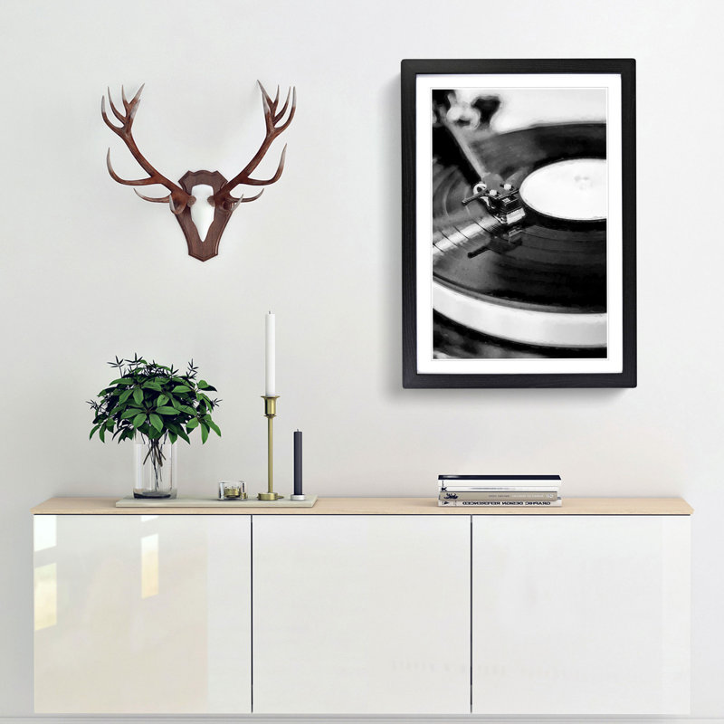 Vinyl Record Player - Picture Frame Photograph Print, 60cm H x 40cm W x 2cm D, Black
