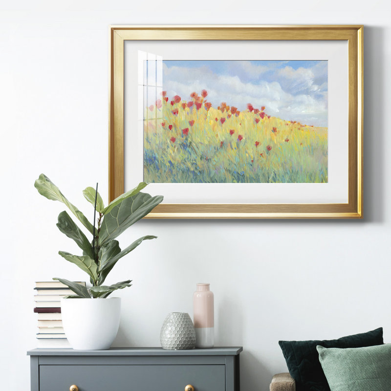 Summer Breeze Meadow I - peinture encadrée, Or, H 26,5 po x l 36,5 po x P 1 po, Blanc