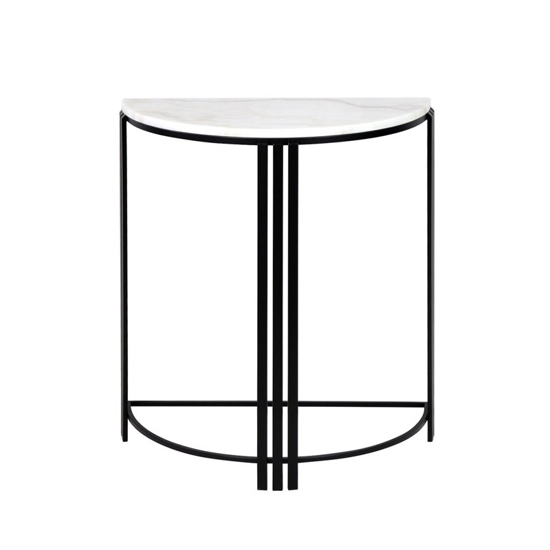 White Marble Console Table for Hallway & Living Room Furniture, Black Metal Slim Entry Hall Table