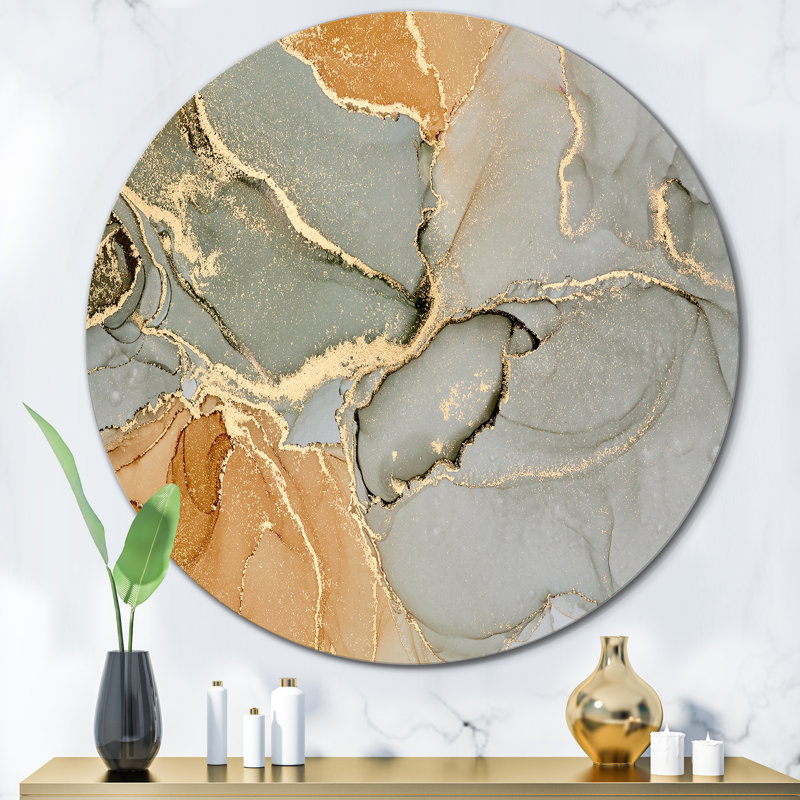 «Brown Luxury Abstract Fluid Art VI», art mural moderne en métal, H 29 po x l 29 po x P 1 po