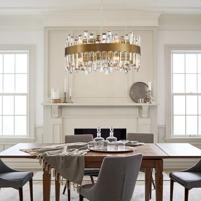 Lustre en cristal Marais, H 9,8 po x l 19,7 po x P 19,7 po, Doré