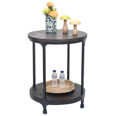 Industrial Round Wood & Metal Side Table