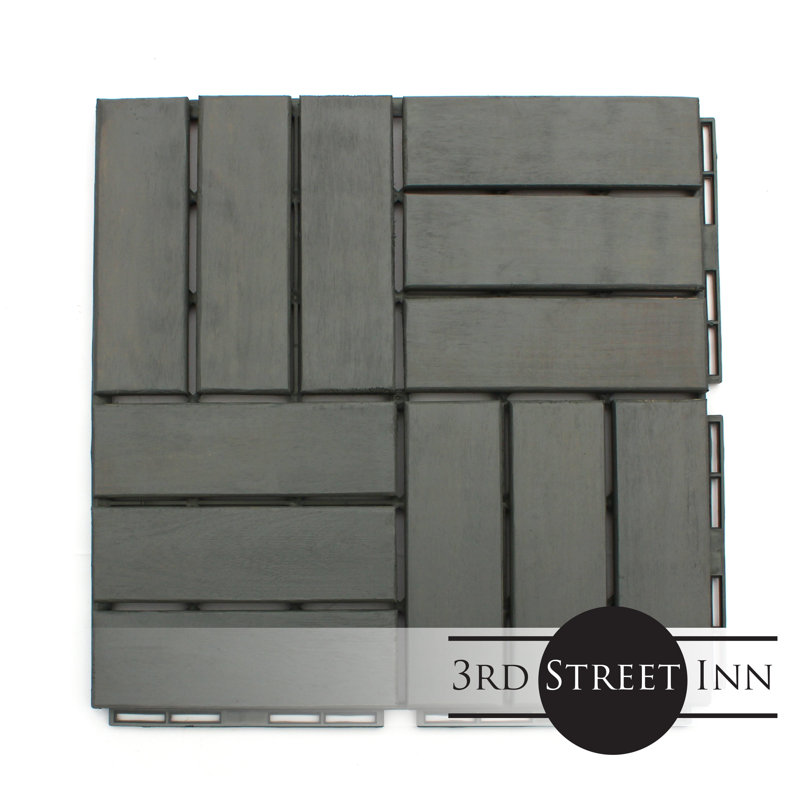 Gray Acacia Wood Interlocking Deck Tiles, 12" x 12" Set of 10