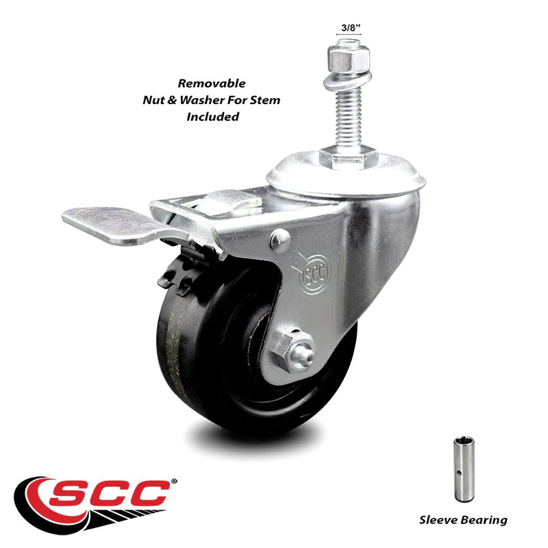 Swivel 3/8 Inch Threaded Stem Caster with Total Lock Brake SCC
