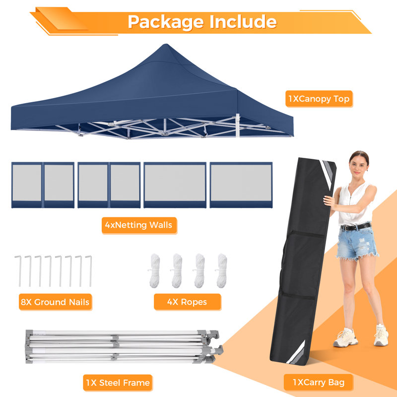 Dark Blue Heavy Duty 10'x10' Pop Up Gazebo Tent with Mosquito Netting
