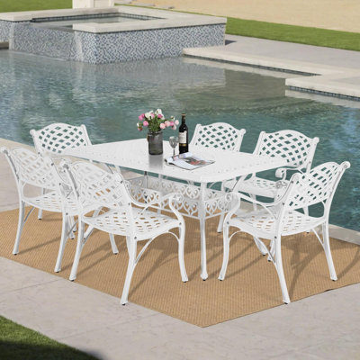 Canora Grey 7-piece Patio Furniture Dining Set, All-weather Retro Cast Aluminum Outdoor Conversation Set, Include 6 Chairs And A Rectangle Table With by Canora Grey