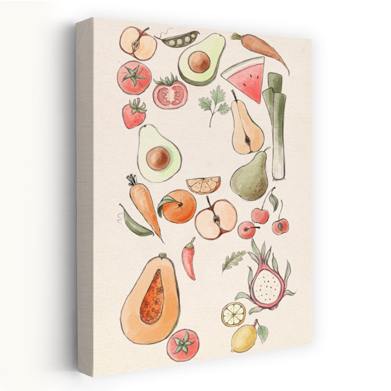 Art mural contemporain coloré avec des fruits sains, H 24 po x l 16 po