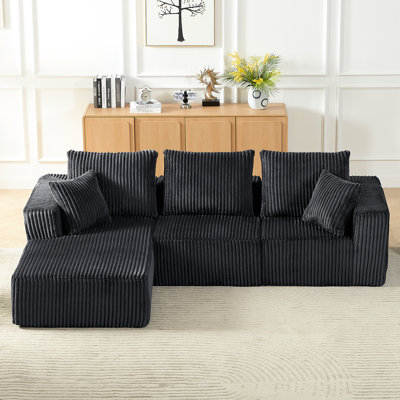 4 - Seater Dark Grey Modular Sectional Corduroy Cloud Couch, For Living Room, Instant Use, Fabric, Pocket Spring Structure No Assembly, Comfortable Sponge And Spring, Versatile Function In Spaces