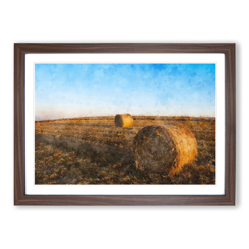 Hay Bales on a Field - Picture Frame Graphic Art, 27cm H x 36cm W x 2cm D, Walnut Framed