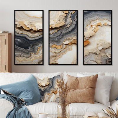 Gris et orange Minimalisme pierre Geode - Ensemble de décoration murale pierre géode