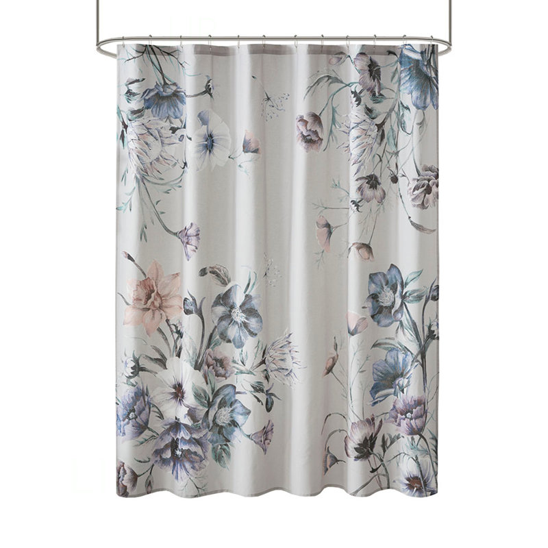 Printed Cotton Shower Curtain, Blue