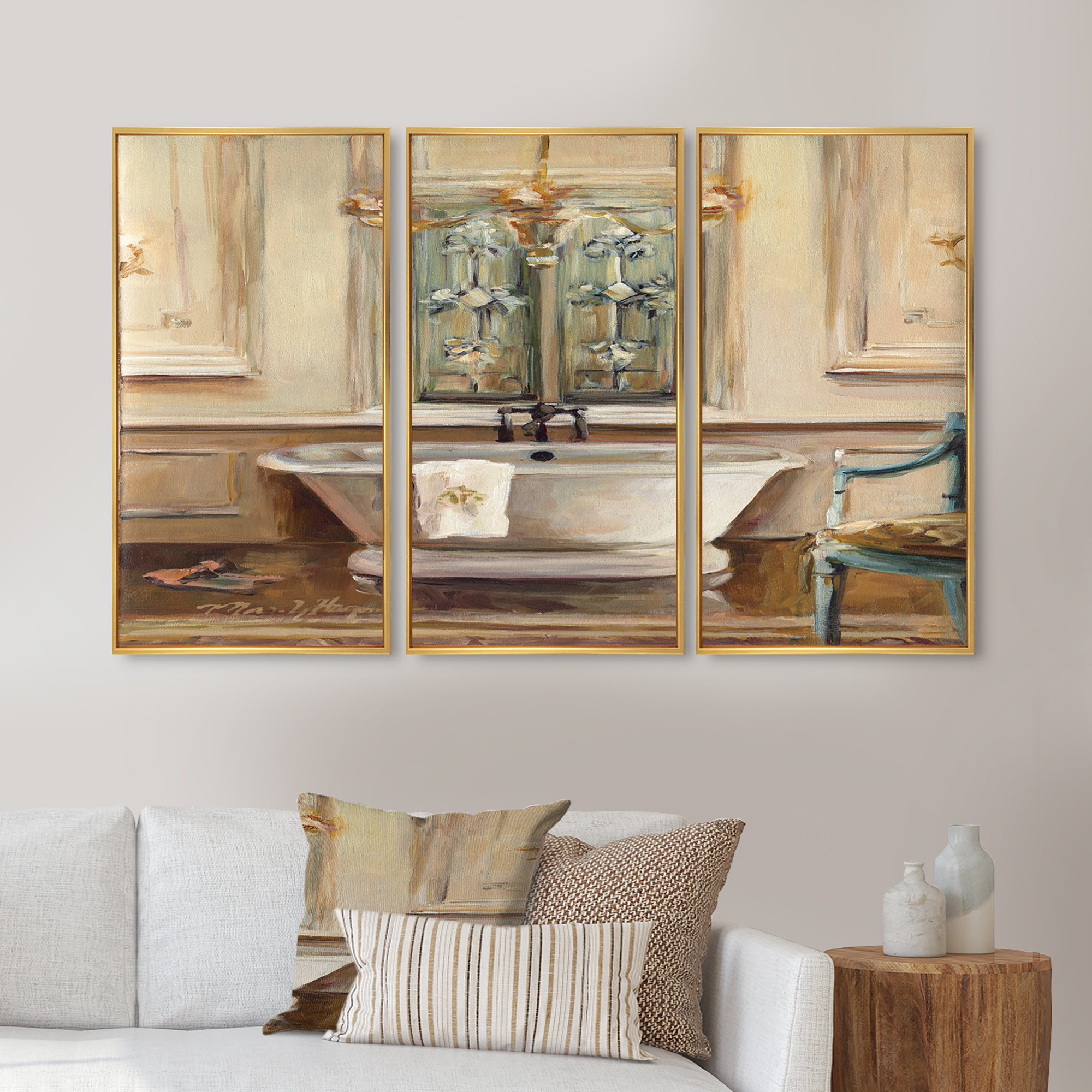 DesignArt " Vintage Paris Bathtub Painting " 3 - Pieces | Wayfair