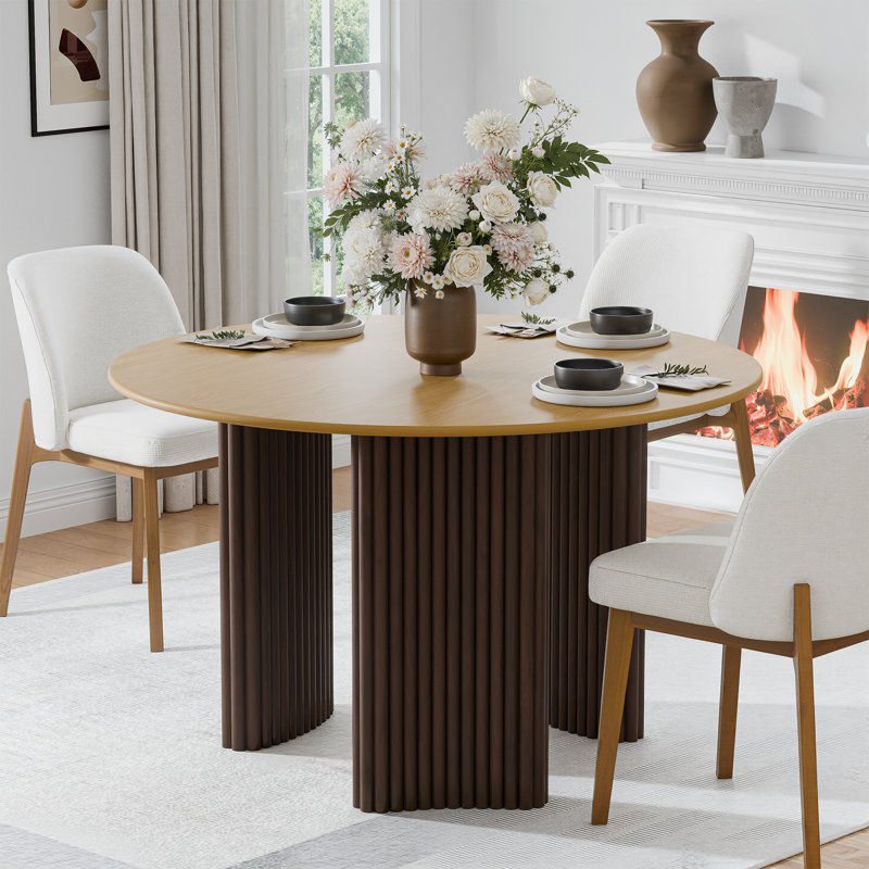Table de salle à manger en bois de chêne 46 po à deux tons 46 po, H 30 po x L 46 po x l 46 po, Bois naturel, Noyer
