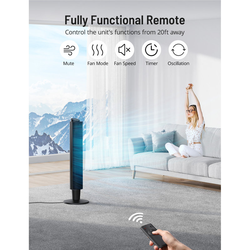 Paris-Rhône Tower Fan With Remote,42” Or 36” Height Adjustable,90° Oscillating Tower Fan With 5 Fan Speeds,Sleep Mode,12h On/off Timer