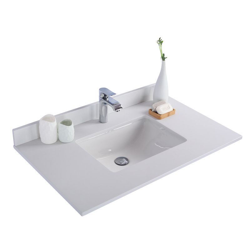 White Quartz Marble 36" Countertop with Ceramic Sink