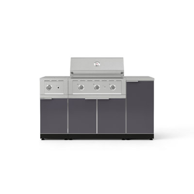 Ensemble d'armoires d'extérieur 6 pièces en aluminium gris ardoise avec 1 porte, 1 gril, un brûleur latéral au gaz naturel 33 po, un brûleur latéral et un plateau en acier inoxydable de 16 po
