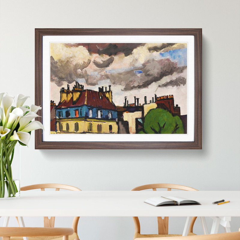 Rooftops and Clouds in Paris by Henry Lyman Sayen - Picture Frame Painting, 27cm H x 36cm W x 2cm D, Walnut Framed
