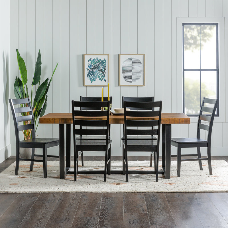 Amarapal Double Pedestal Dining Set, Reclaimed Barnwood, 7 Pieces: Table, 6 Chairs