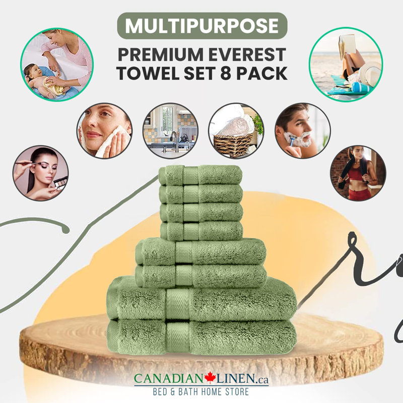 Ensemble de serviettes de bain 100% coton de qualité supérieure, Vert sauge