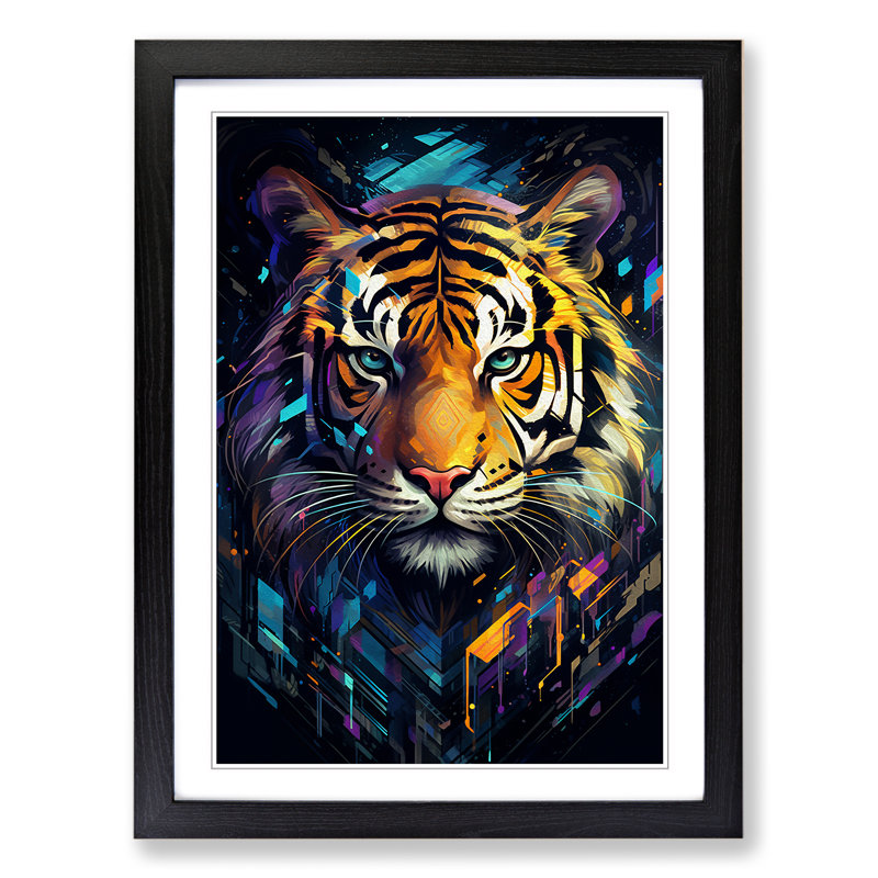 Tiger Futurism No.3 - Framed Print, Black , 46cm H x 34cm W x 2cm D