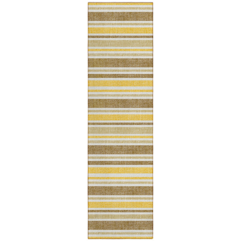 2' X 8' Brown and Orange Striped Washable Indoor Outdoor Runner Rug