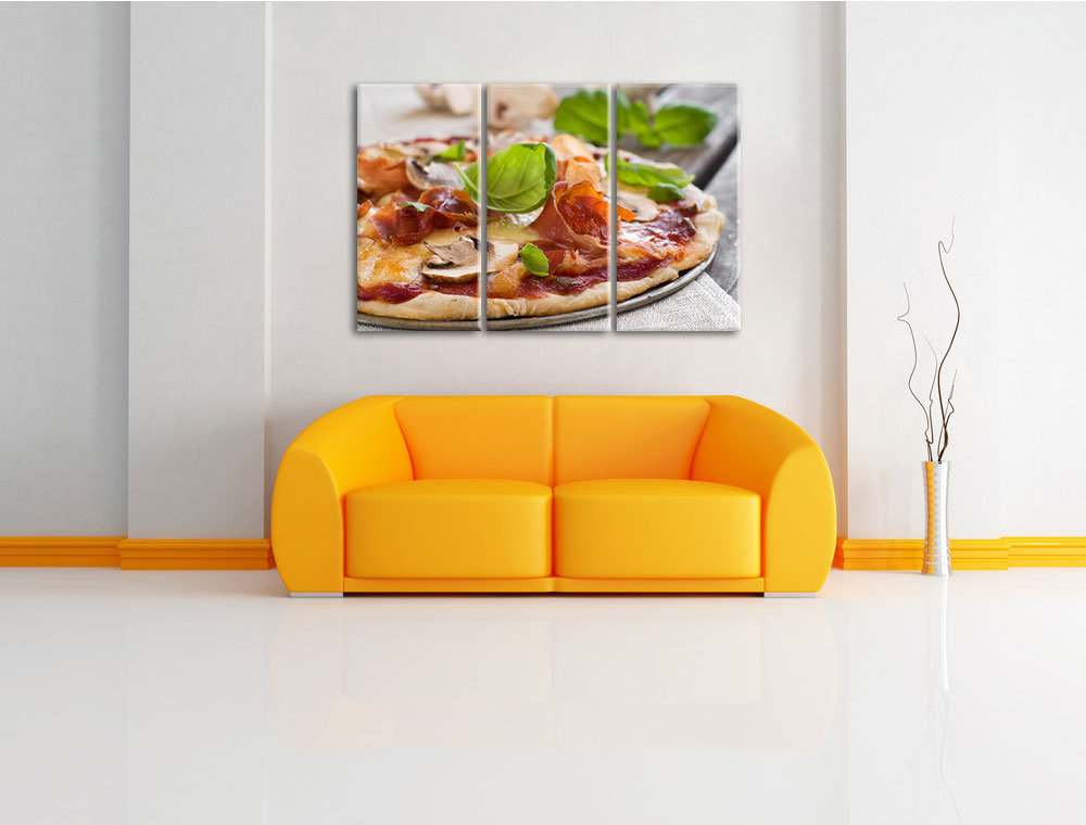 3-tlg. Leinwandbilder-Set Appetitliche Pizza mit Schinken und Pilzen, Fotodruck