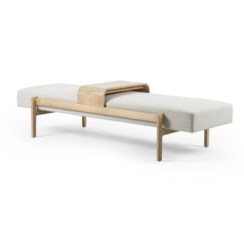 Fawkes Upholstered Bench, Savoy Parchment, Vintage White Wash Oak-