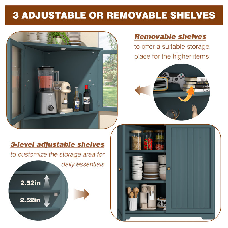 Armoire d'appoint avec tablette ouverte Abdusalam H 70,9 po, Bleu sarcelle foncé
