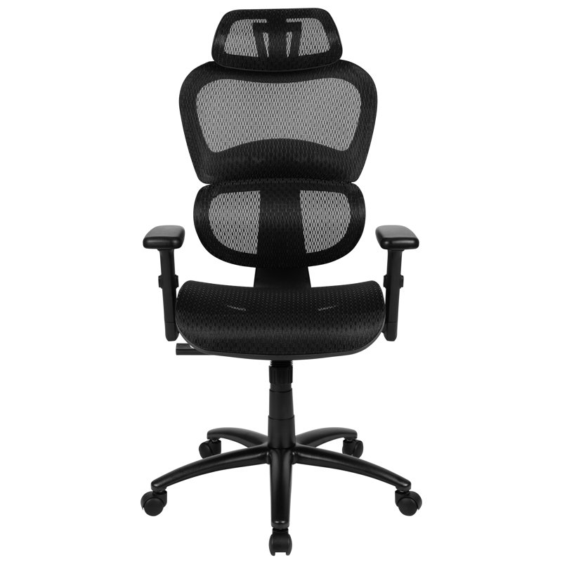 Office Chair with Synchro-Tilt, Adjustable Headrest, Lumbar Support, and Pivot Arms, Black