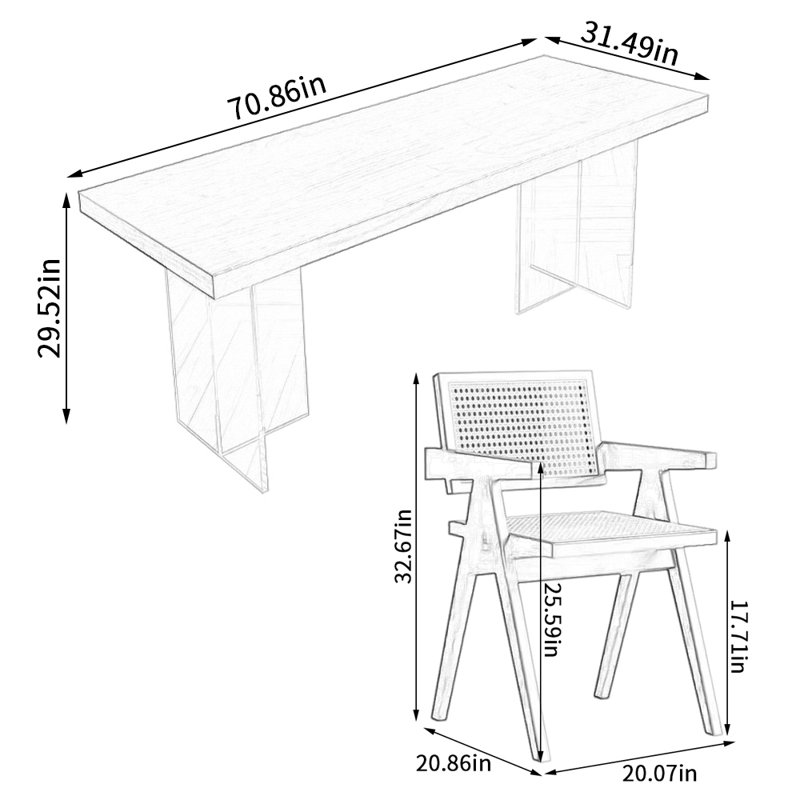 Ensemble de salle à manger rectangulaire L 70,86 po x l 31,49 po, 7