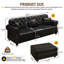 Canapé rembourré 82,6 po en similicuir avec garniture cloutée et accoudoirs roulés, style Chesterfield de style Mid-Century moderne, comprend 3 coussins, noir-92875372
