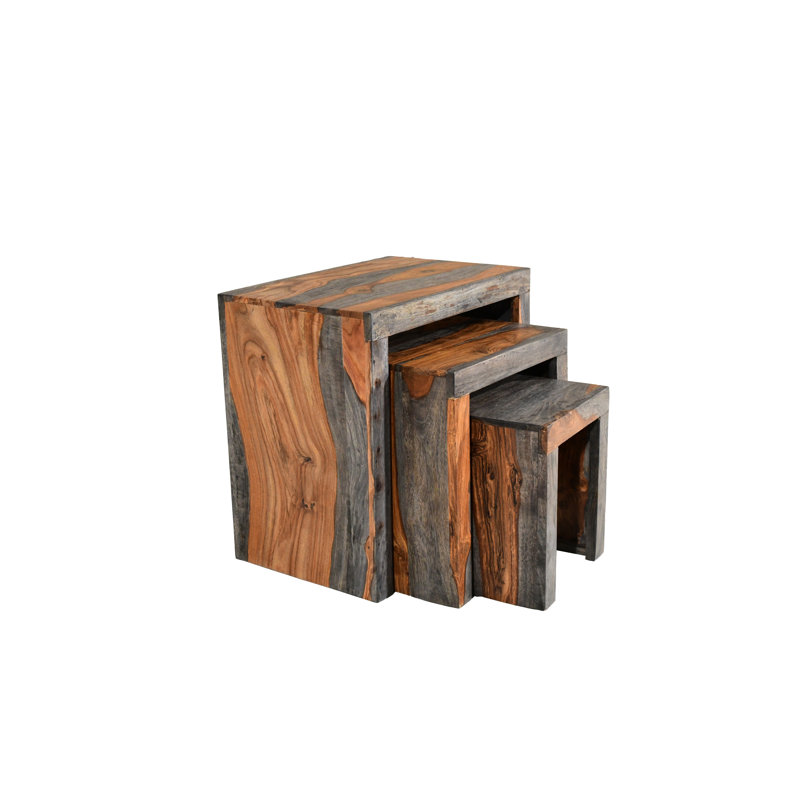 Goa Cube Solid Wood Trestle Nesting Tables