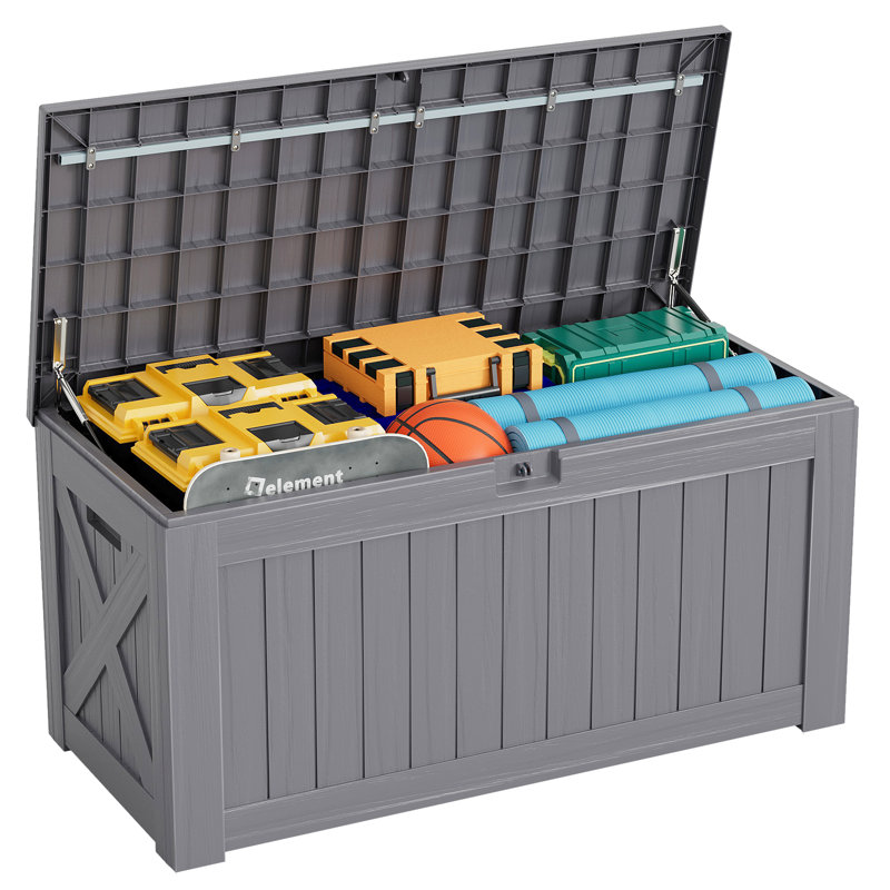Boîte de rangement en plastique verrouillable pour terrasse Furmax 120 gallons, Gris