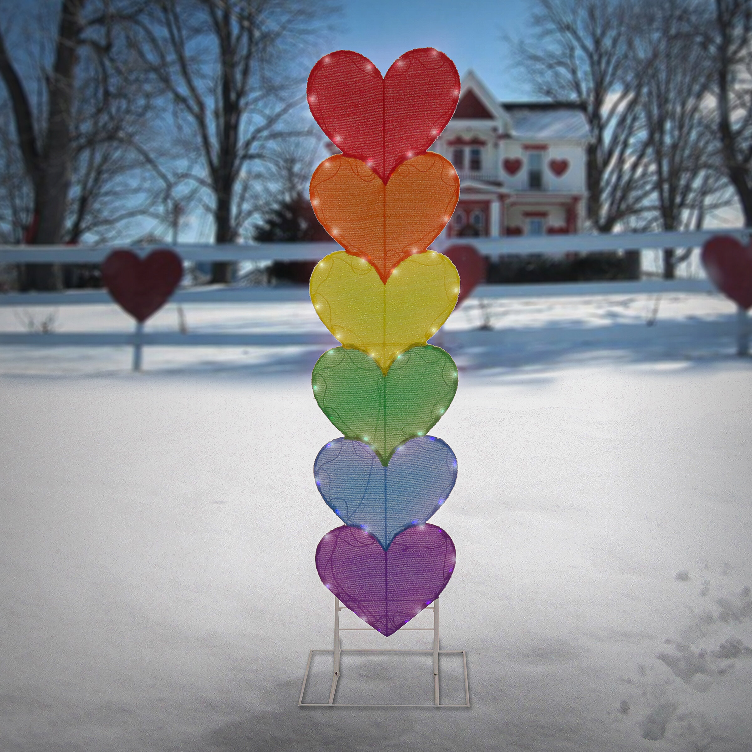 The Holiday Aisle® Stacked Rainbow Hearts with LED Lights