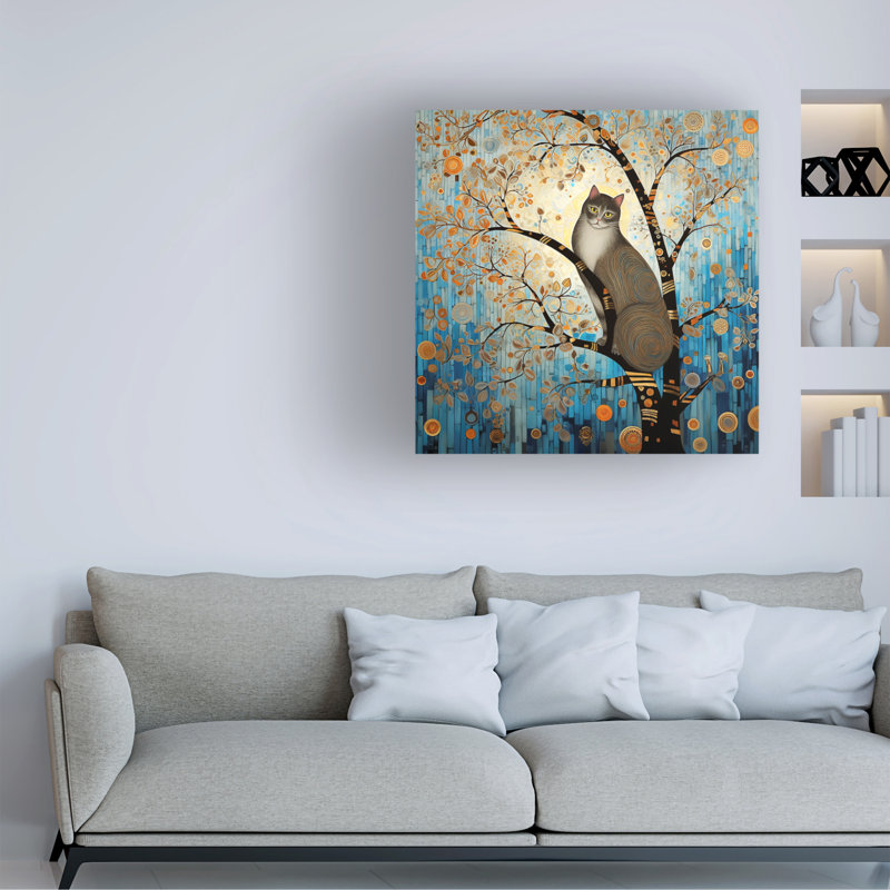 Art déco, chat 7 sur toile par Ray Heere, H 24 po x l 24 po x P 2 po