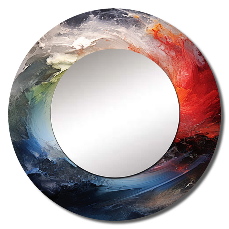 Symphonie colorée ornementale symétrique - miroir rond nautique et plage, 36 po x 36 po