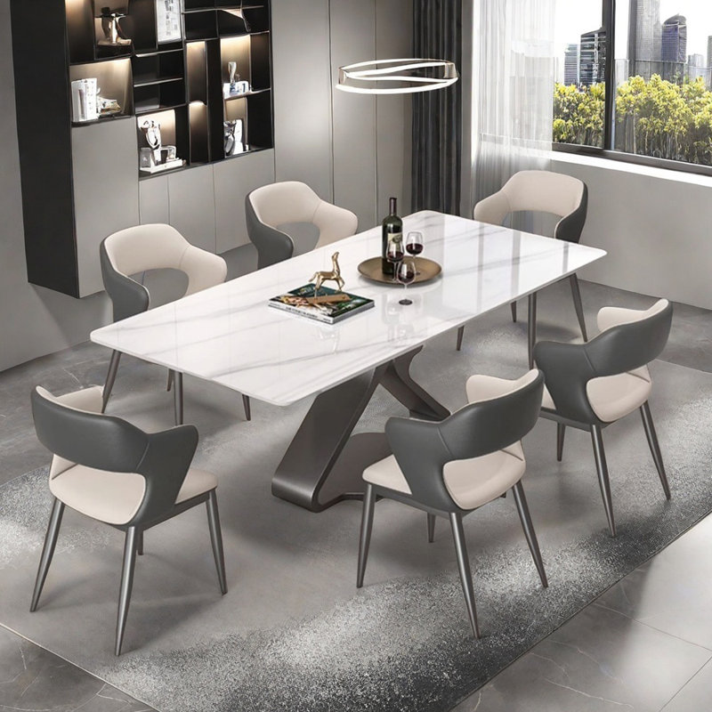 Minimalist luxury rectangular dining table sets, 29.5"H x 70.9"L x 35.4"W