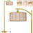 62.5'' Arc Floor Lamp With Double Shades, Rattan Boho Design, Gold Metal Base, Modern Farmhouse Standing Lamp For Living Room, Bedroom, Office