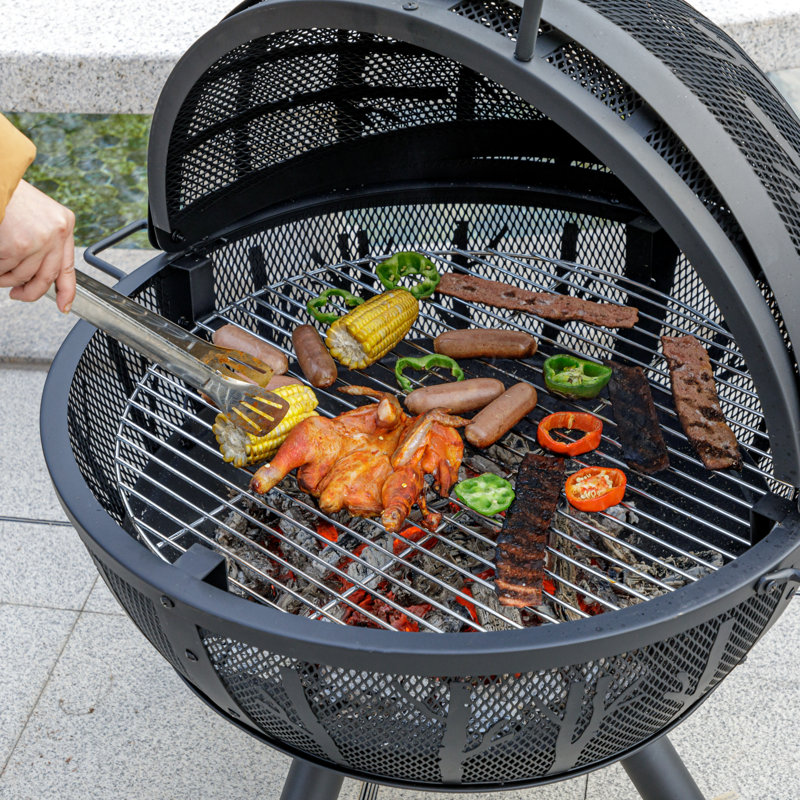 Culberhouse 35" H x 31" W Wood Burning Fire Pit with Grill & Mesh Screen