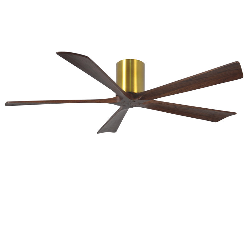 60" Irene 5-Blade Hugger Ceiling Fan with Wall Remote, Brushed Brass, 60", Walnut Tone