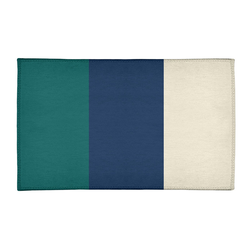 Tapis vert/bleu marine/crème tissé à plat Seattle, Rectangle 4 pi x 6 pi